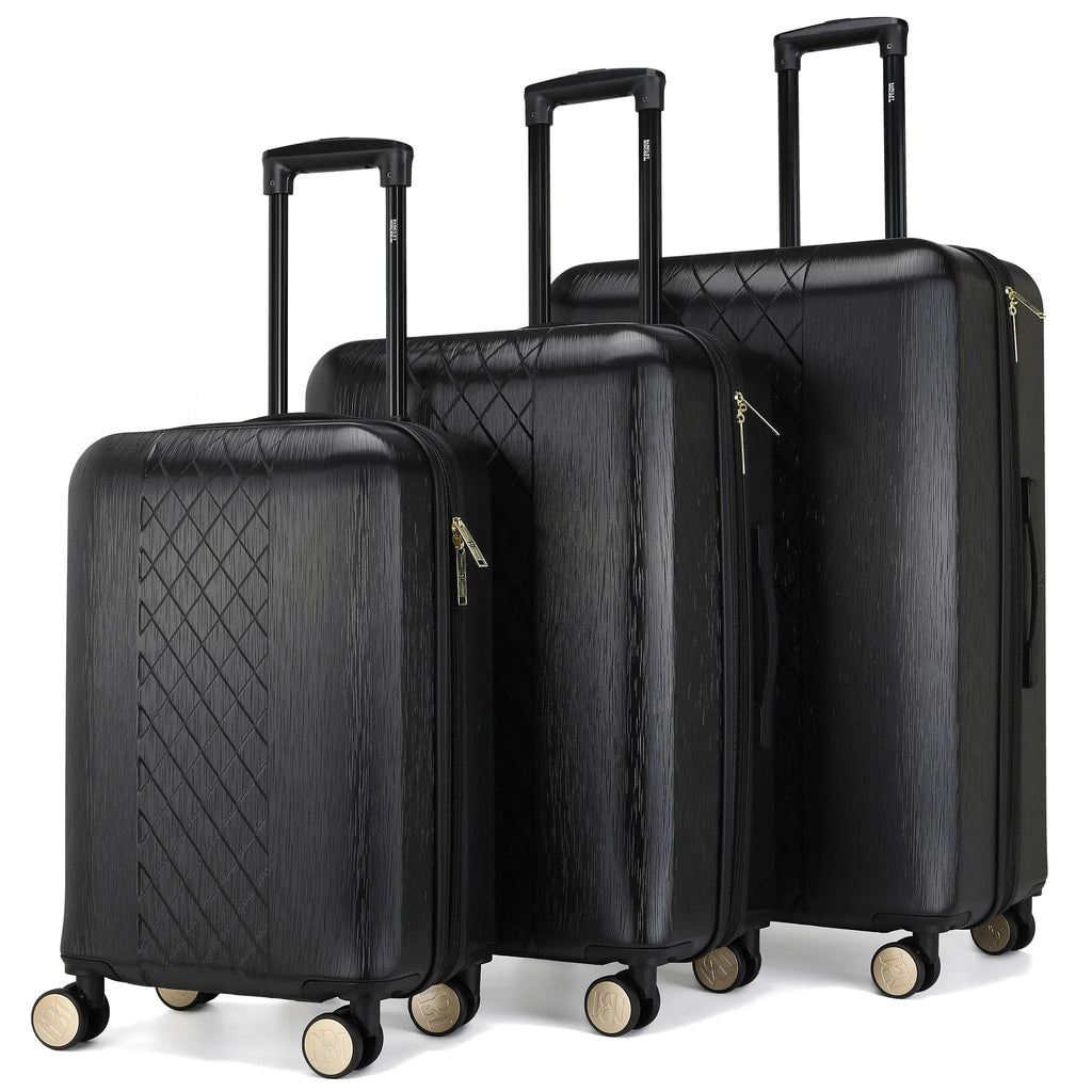 Diamond 3-Piece Expandable Spinner Luggage Set, Black