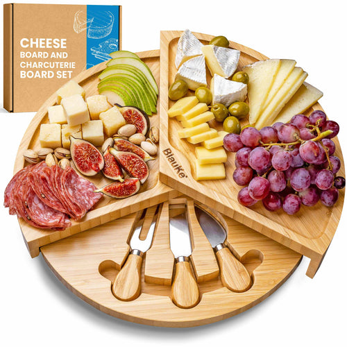 Bamboo Swivel Cheese Board with Knife Drawer, 14 in