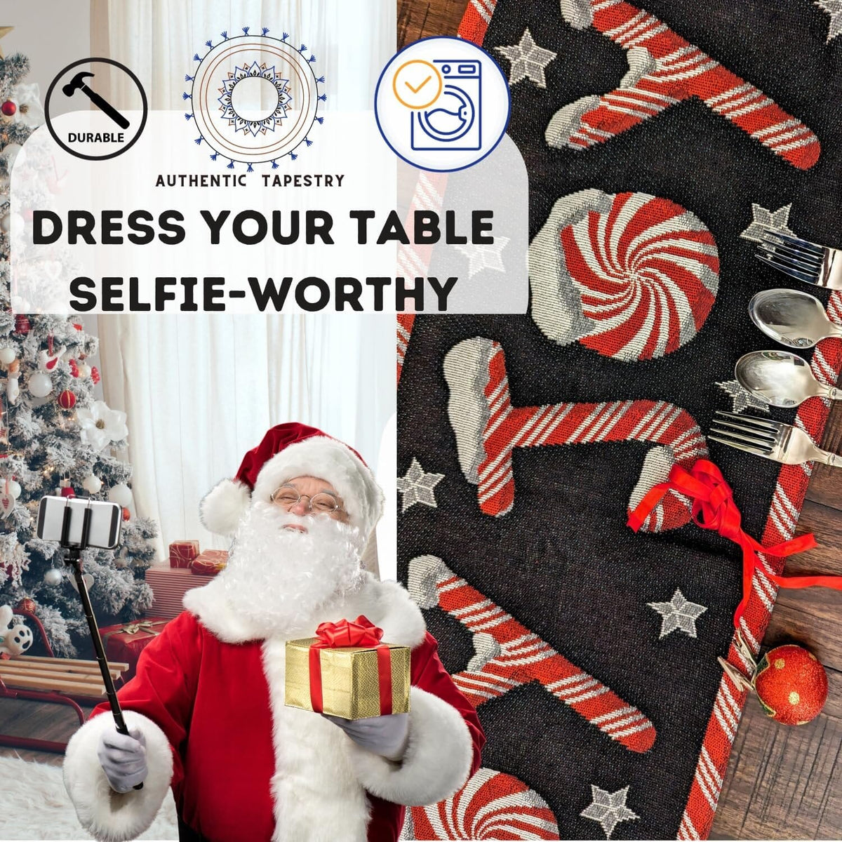 Peppermint Joy Christmas Table Runner