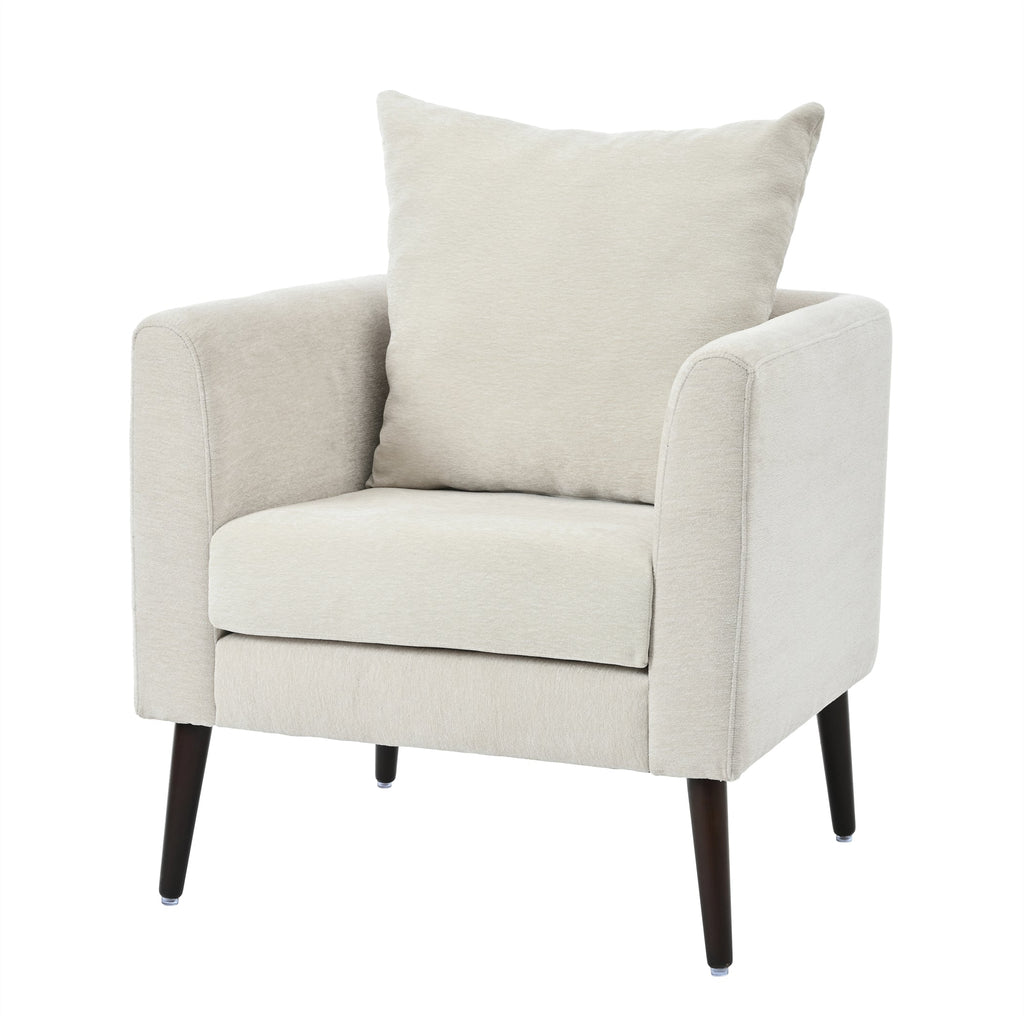 Mid-Century Chenille Accent Chair with Pillow, Beige