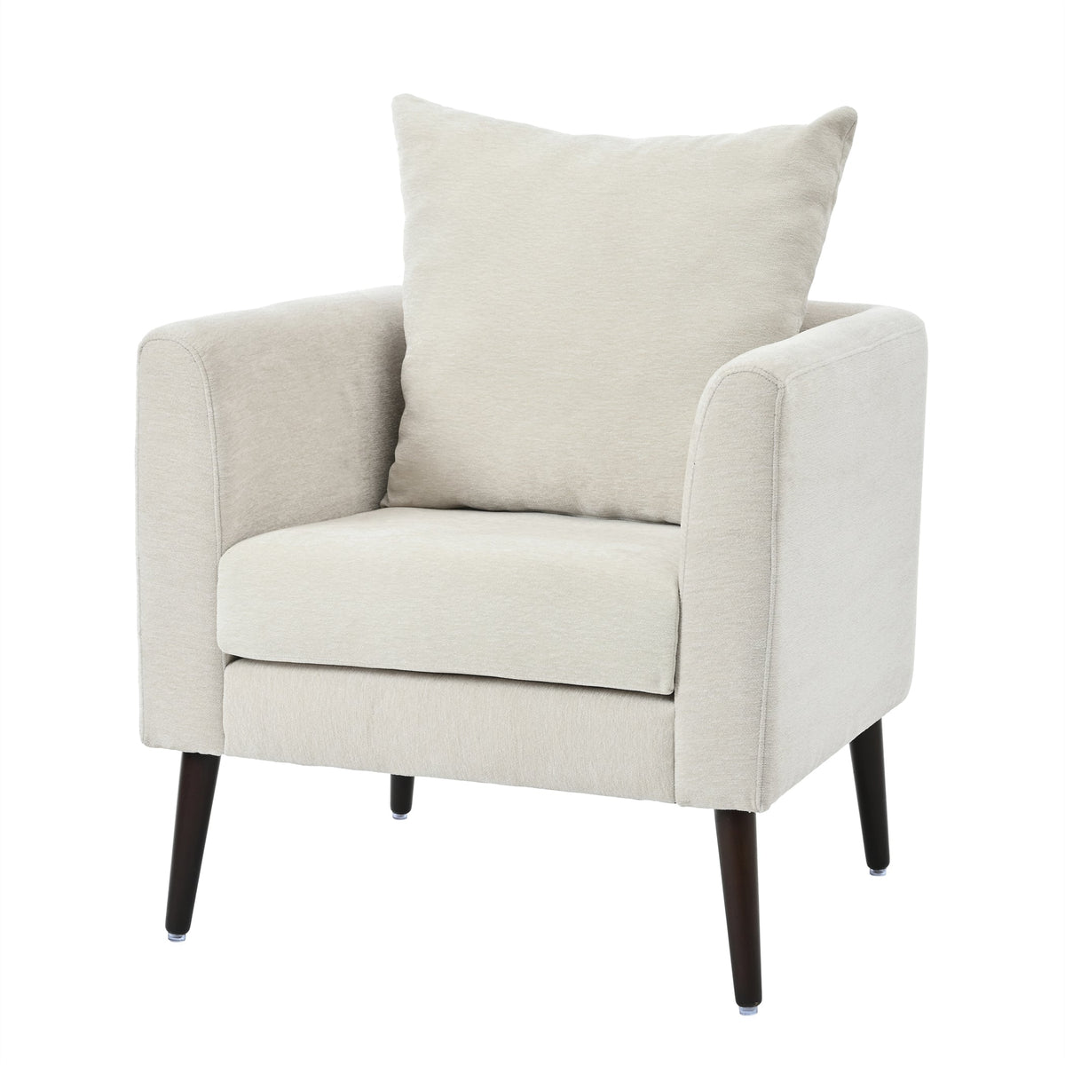 Mid-Century Chenille Accent Chair with Pillow, Beige