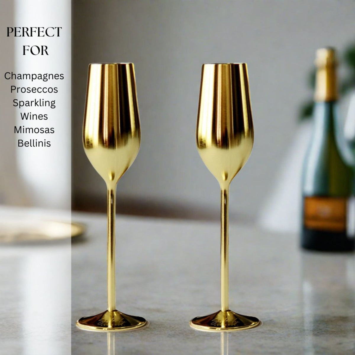 Unbreakable Gold Champagne Flutes