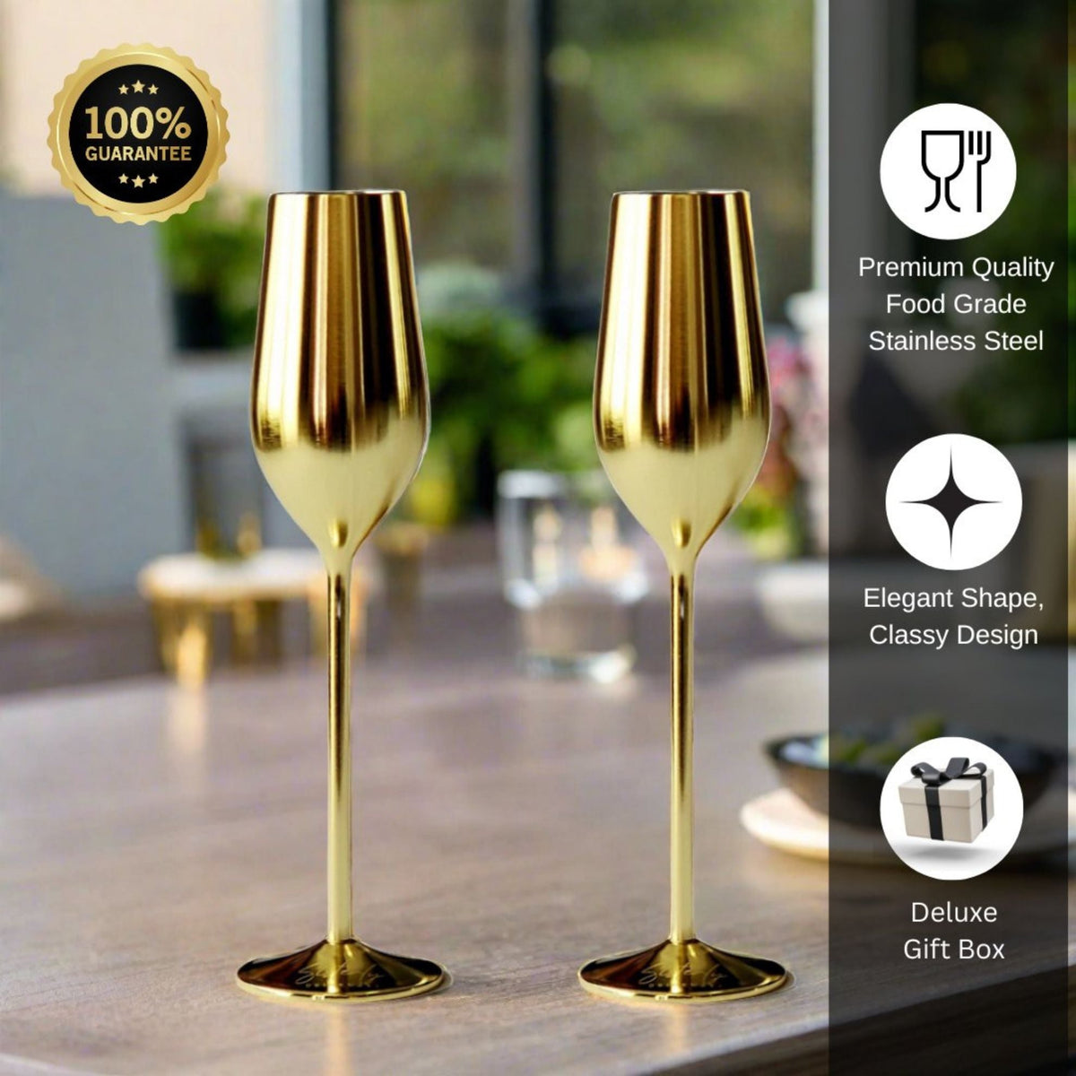 Unbreakable Gold Champagne Flutes