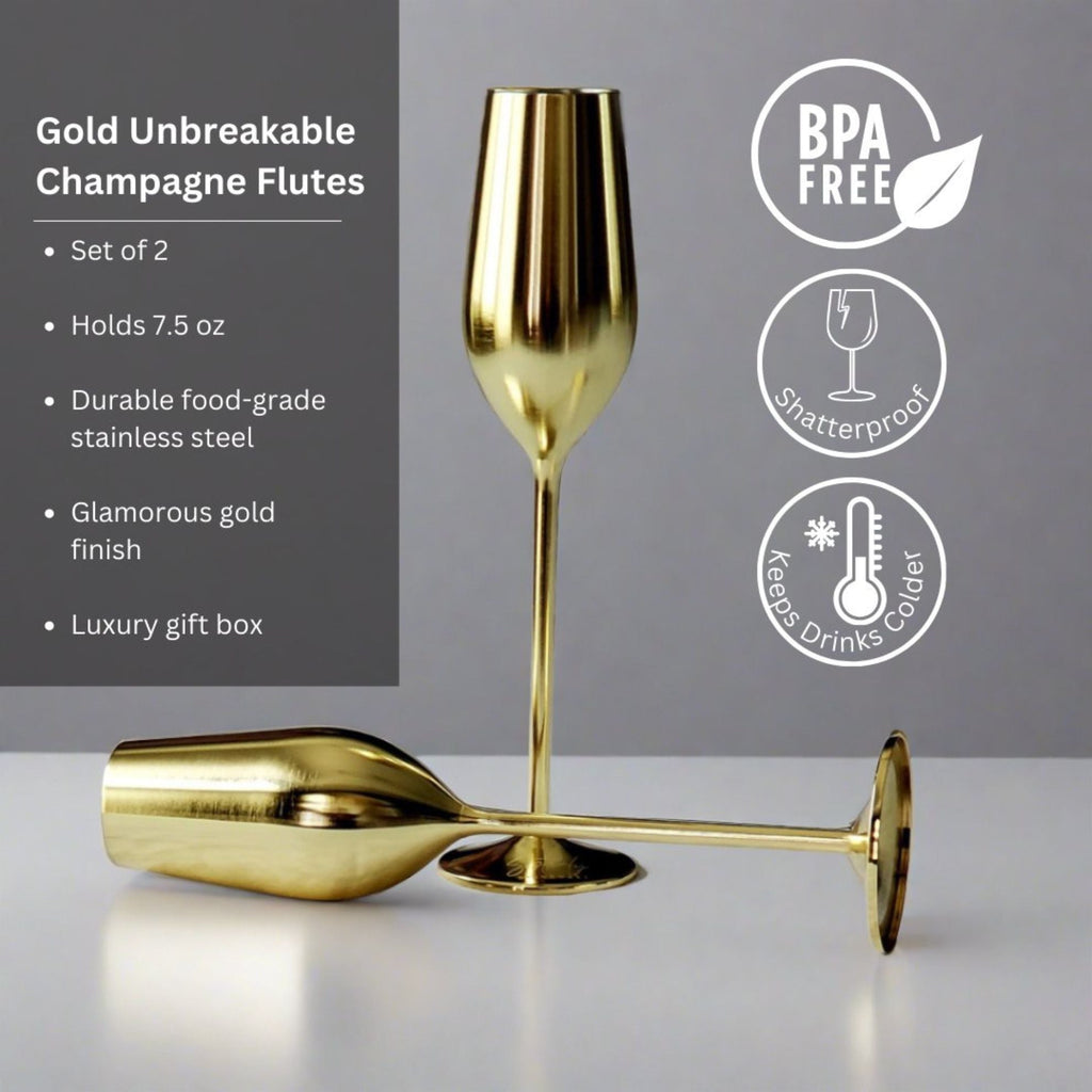 Unbreakable Gold Champagne Flutes