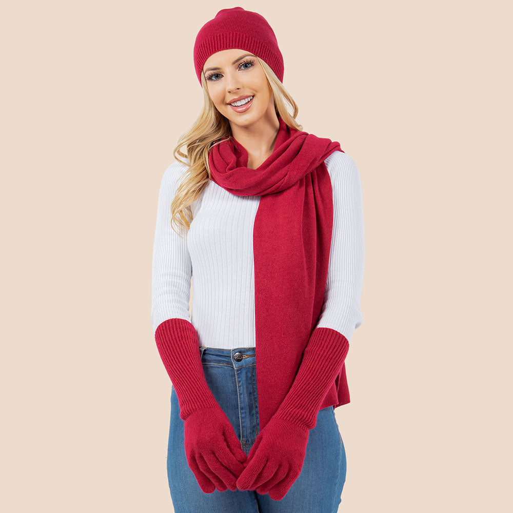 3-Piece Winter Beanie, Scarf and Gloves Set
