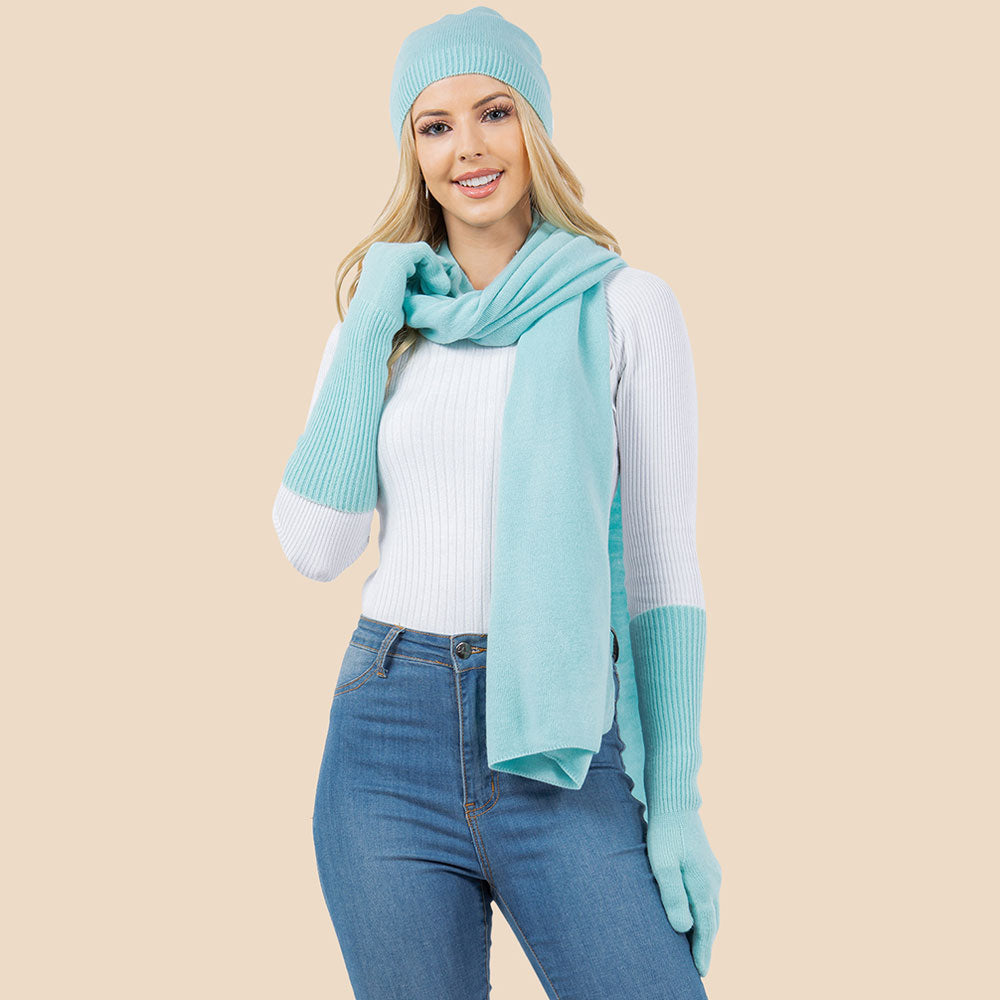 3-Piece Winter Beanie, Scarf and Gloves Set