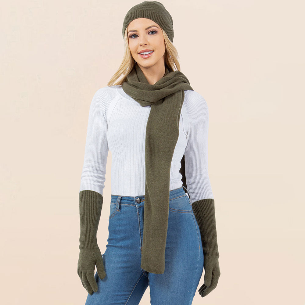 3-Piece Winter Beanie, Scarf and Gloves Set