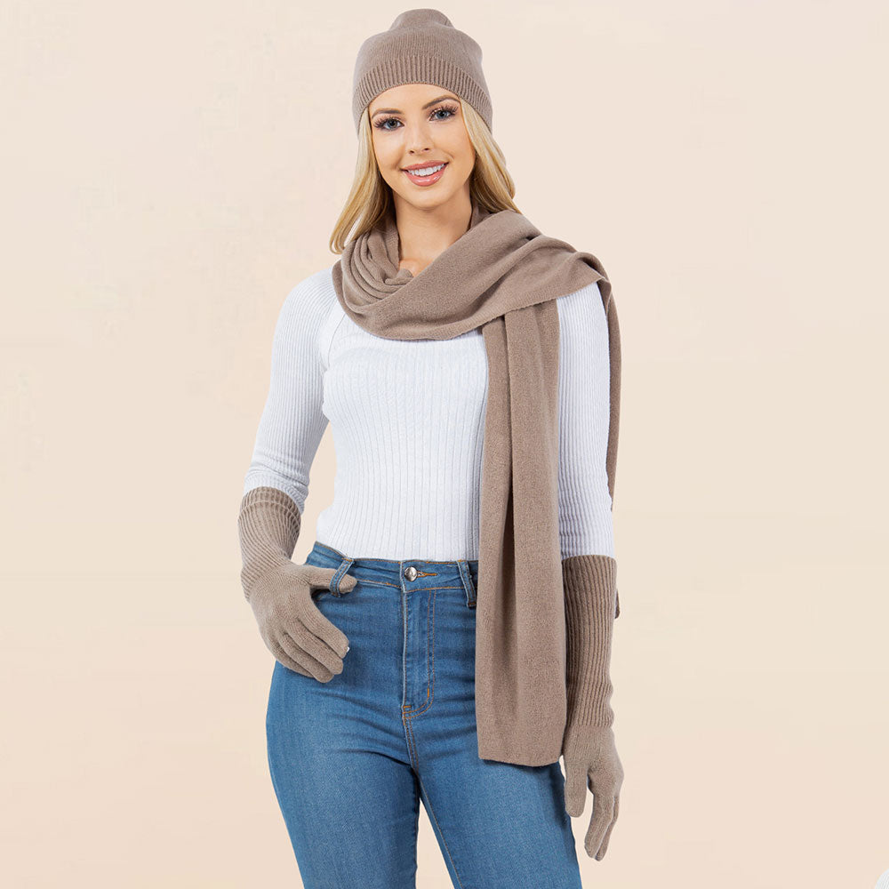 3-Piece Winter Beanie, Scarf and Gloves Set