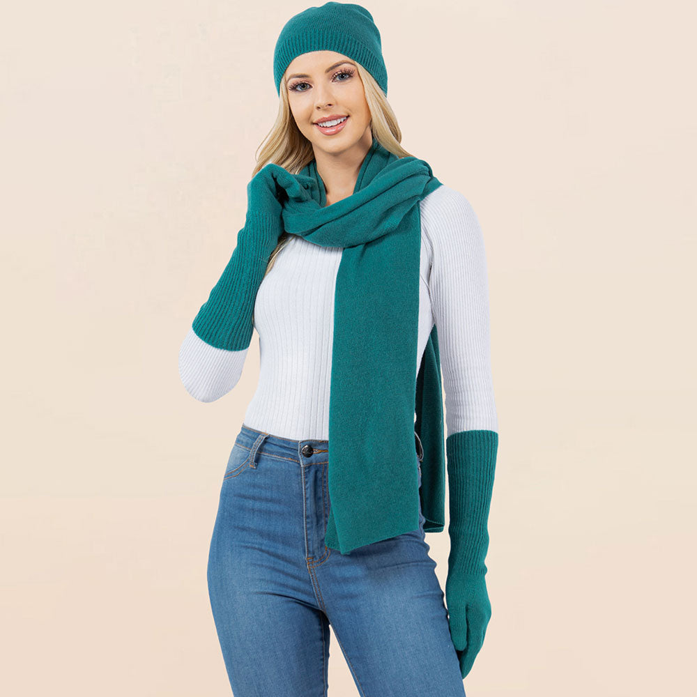3-Piece Winter Beanie, Scarf and Gloves Set
