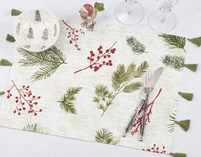 Pine Needle and Red Berry Christmas Table Linens