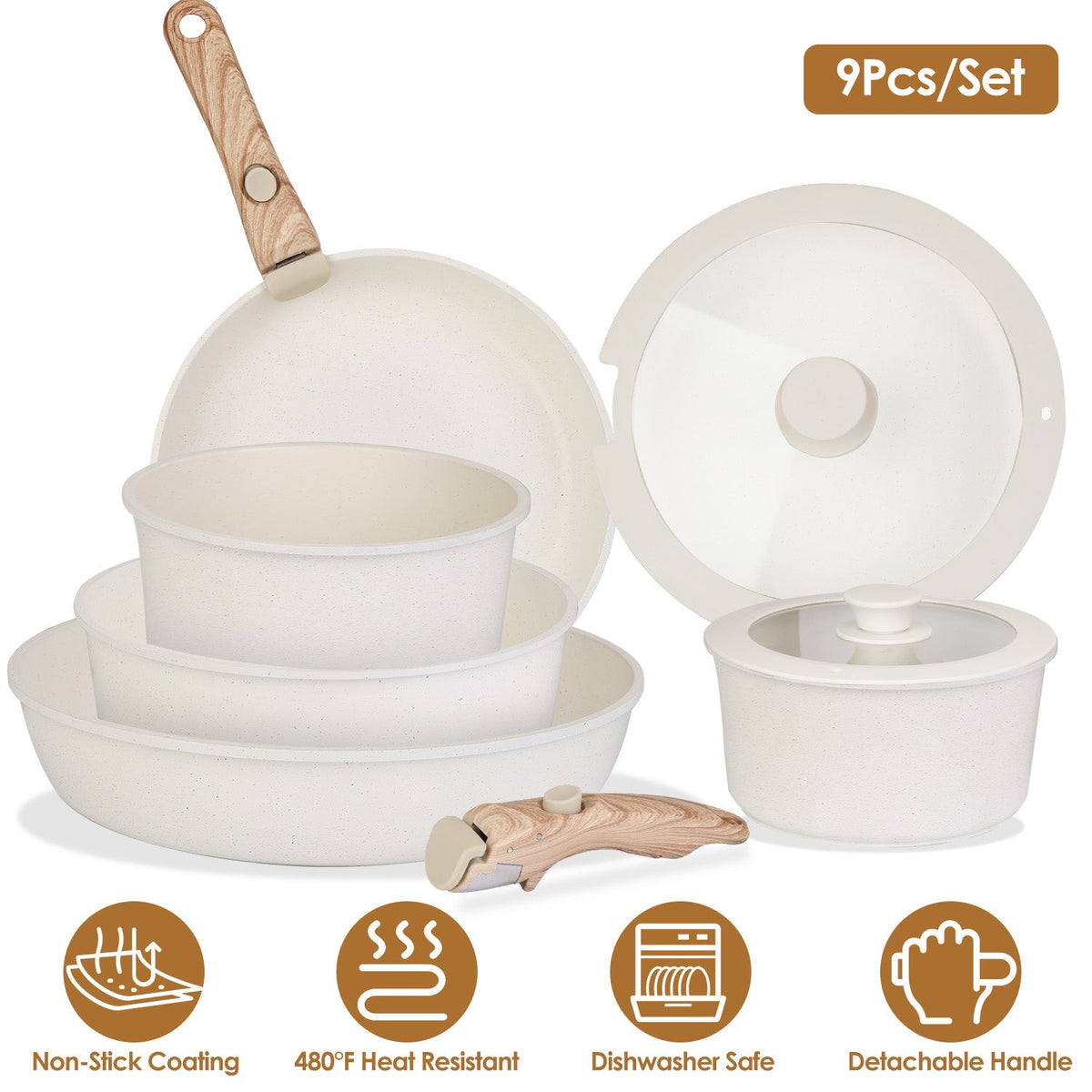 9-Piece Nonstick Cookware Set with Glass Lids