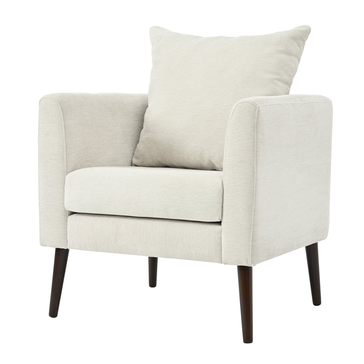 Mid-Century Chenille Accent Chair with Pillow, Beige