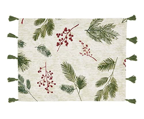 Pine Needle and Red Berry Christmas Table Linens