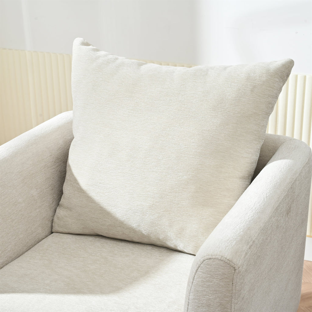 Mid-Century Chenille Accent Chair with Pillow, Beige
