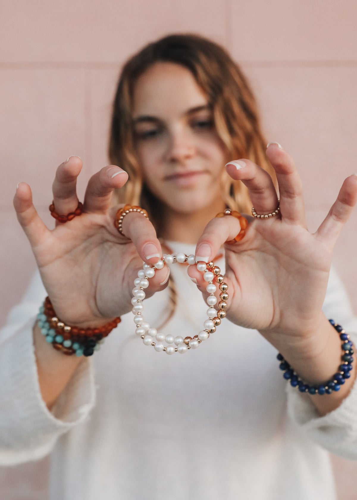 Pearl and 14K Gold-Filled Sun and Moon Stretch Bracelets