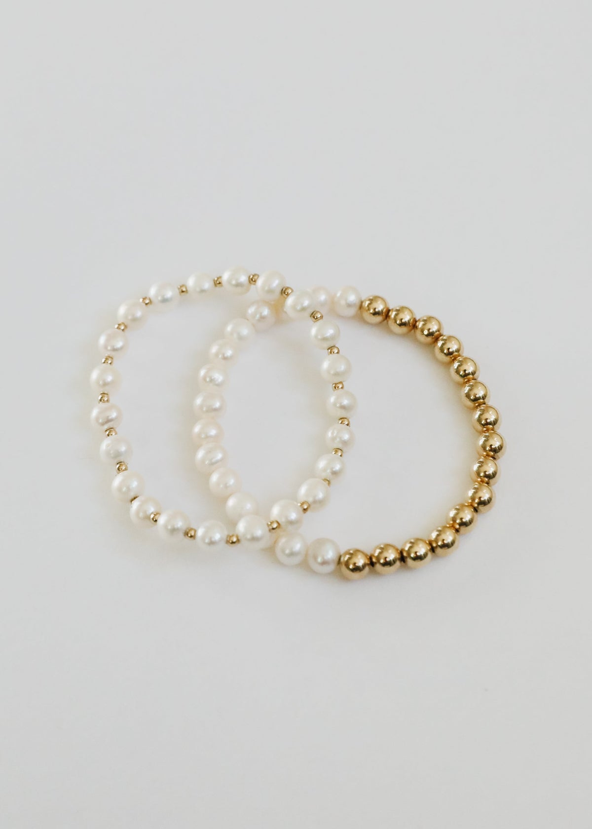 Pearl and 14K Gold-Filled Sun and Moon Stretch Bracelets