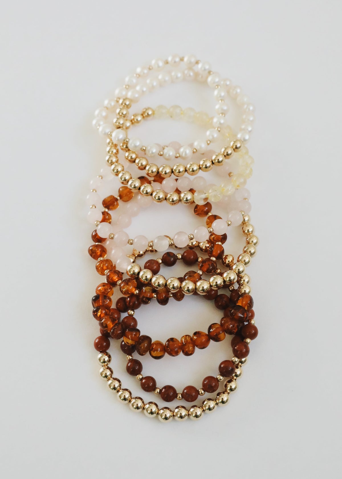 Pearl and 14K Gold-Filled Sun and Moon Stretch Bracelets