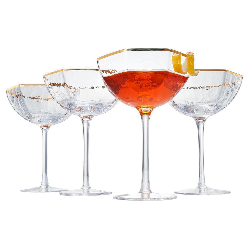 Vintage Gold Rim Champagne Coupes, Set of 4