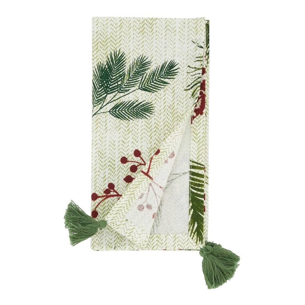Pine Needle and Red Berry Christmas Table Linens