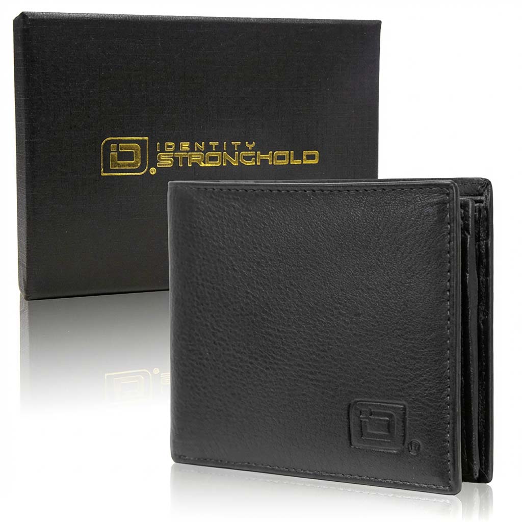 RFID-Blocking Leather Bifold Wallet with ID Window
