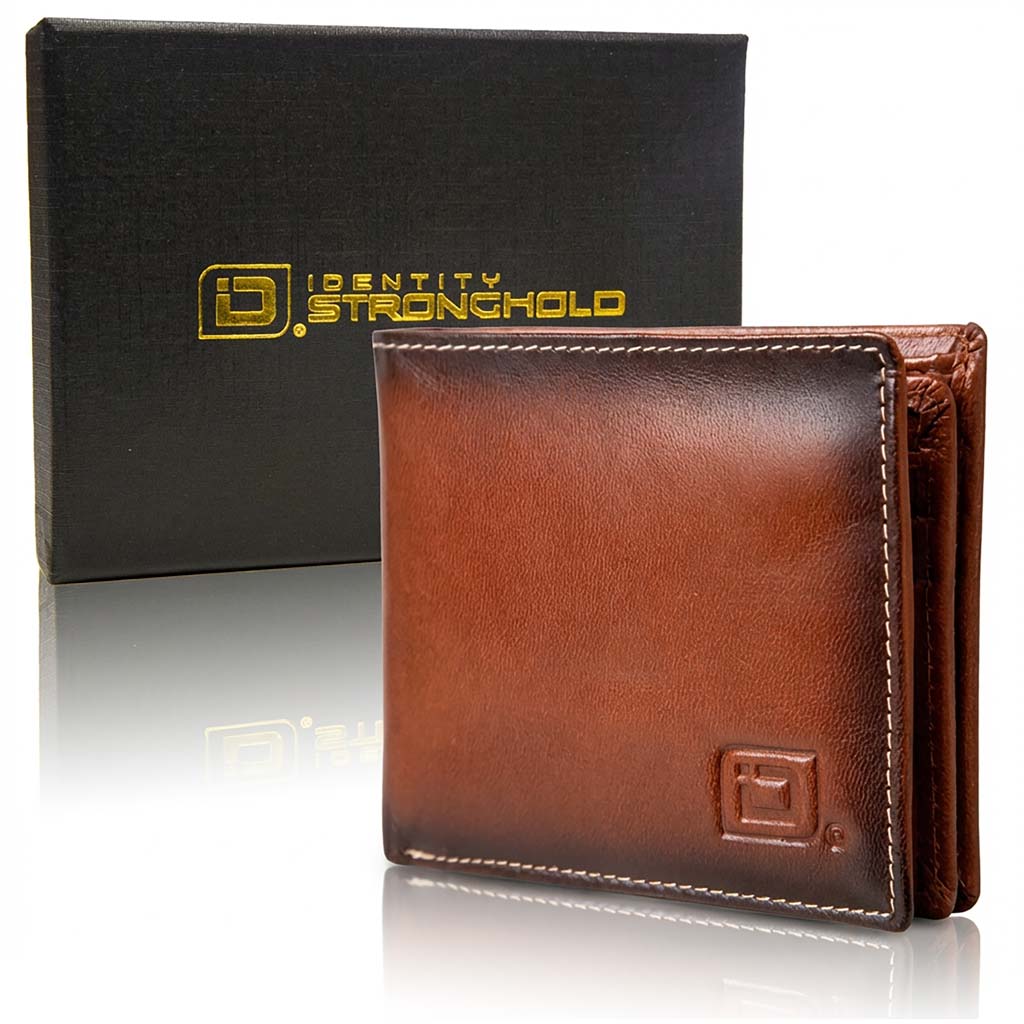 RFID-Blocking Leather Bifold Wallet with ID Window