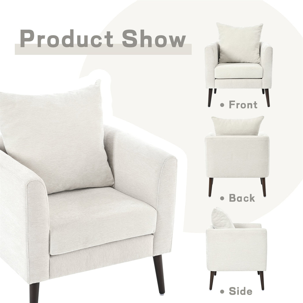 Mid-Century Chenille Accent Chair with Pillow, Beige