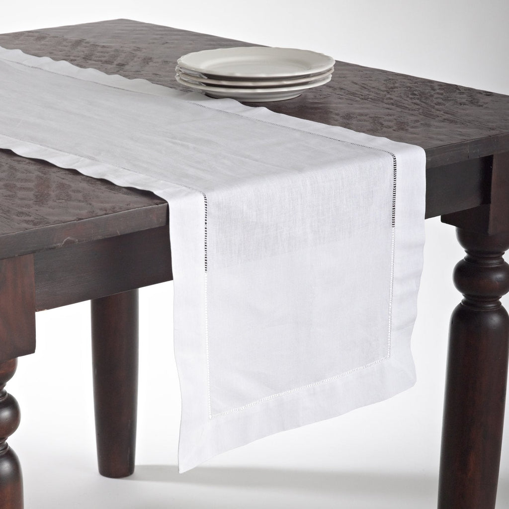 White Hemstitch Linen-Blend Table Runner, 16 x 72 in
