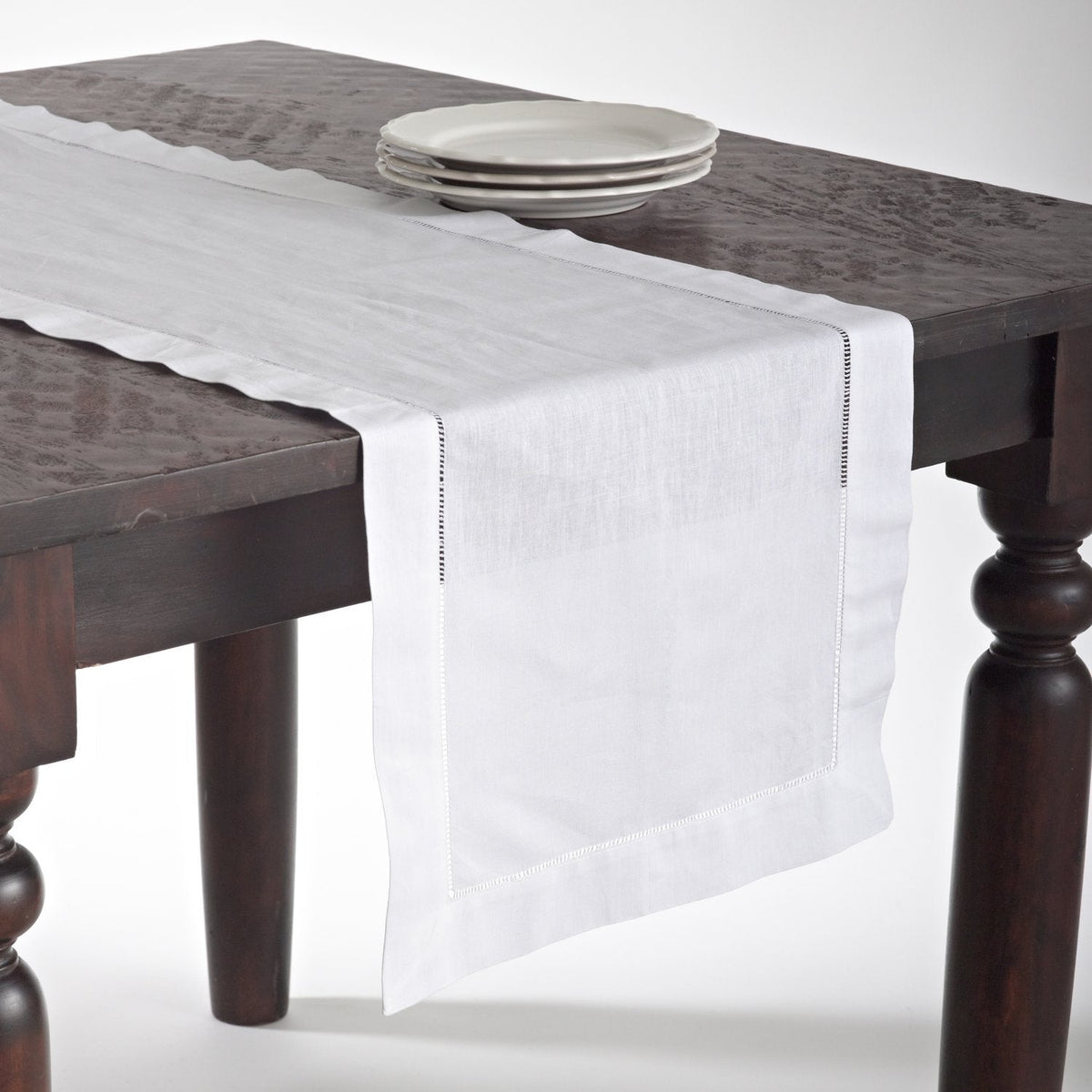 White Hemstitch Linen-Blend Table Runner, 16 x 72 in