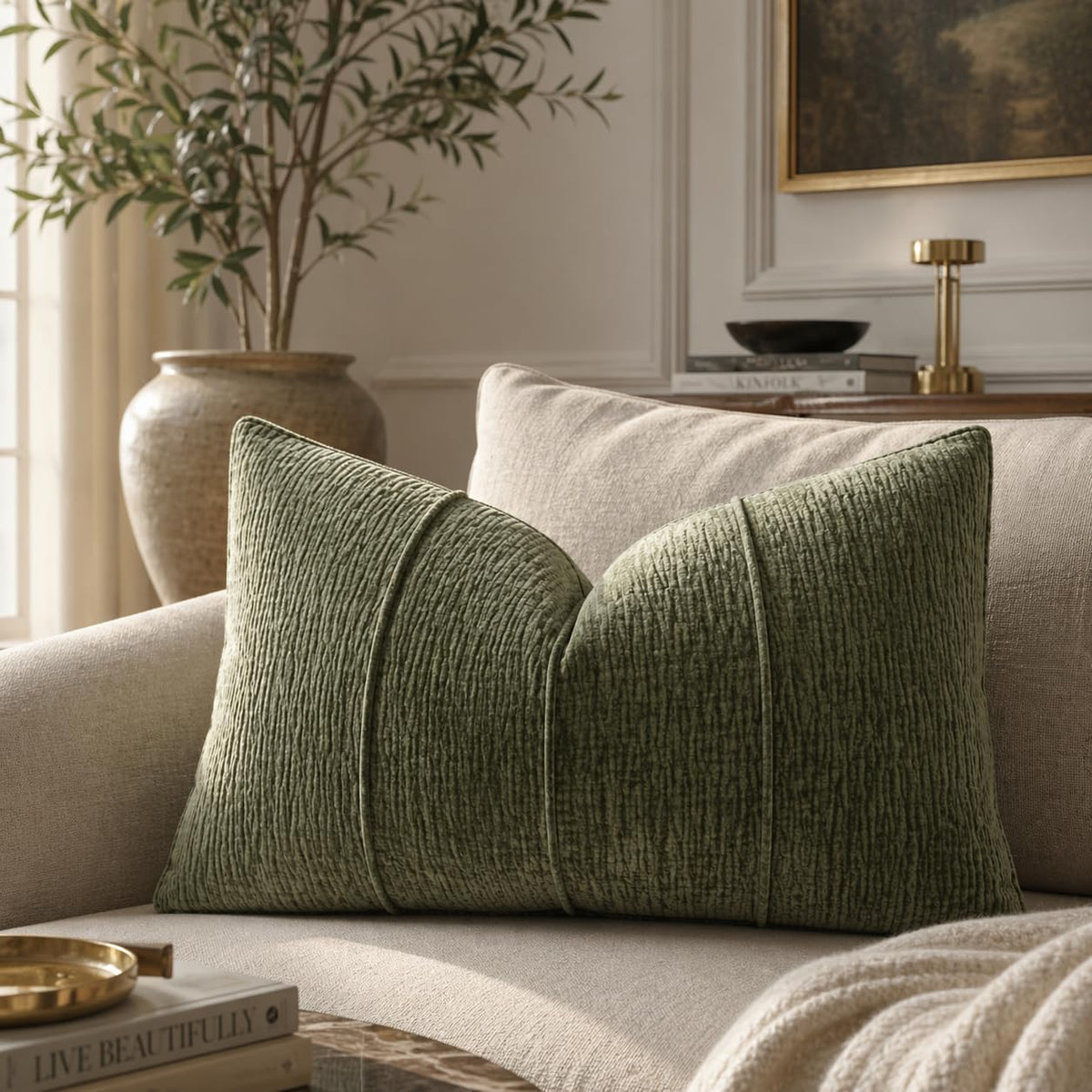 Ribbed Chenille Throw Pillow with Insert