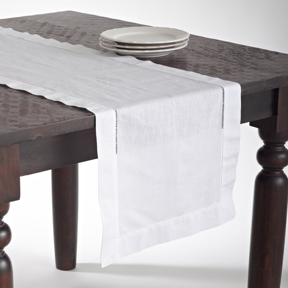 White Hemstitch Linen-Blend Table Runner, 16 x 72 in