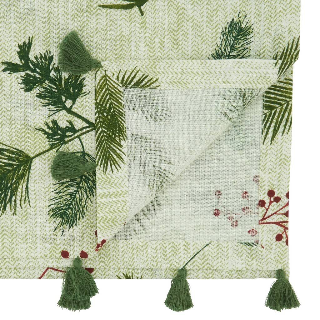 Pine Needle and Red Berry Christmas Table Linens