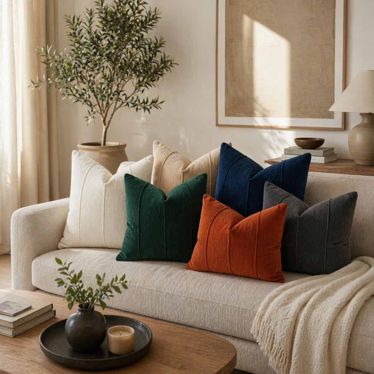 Ribbed Chenille Throw Pillow with Insert