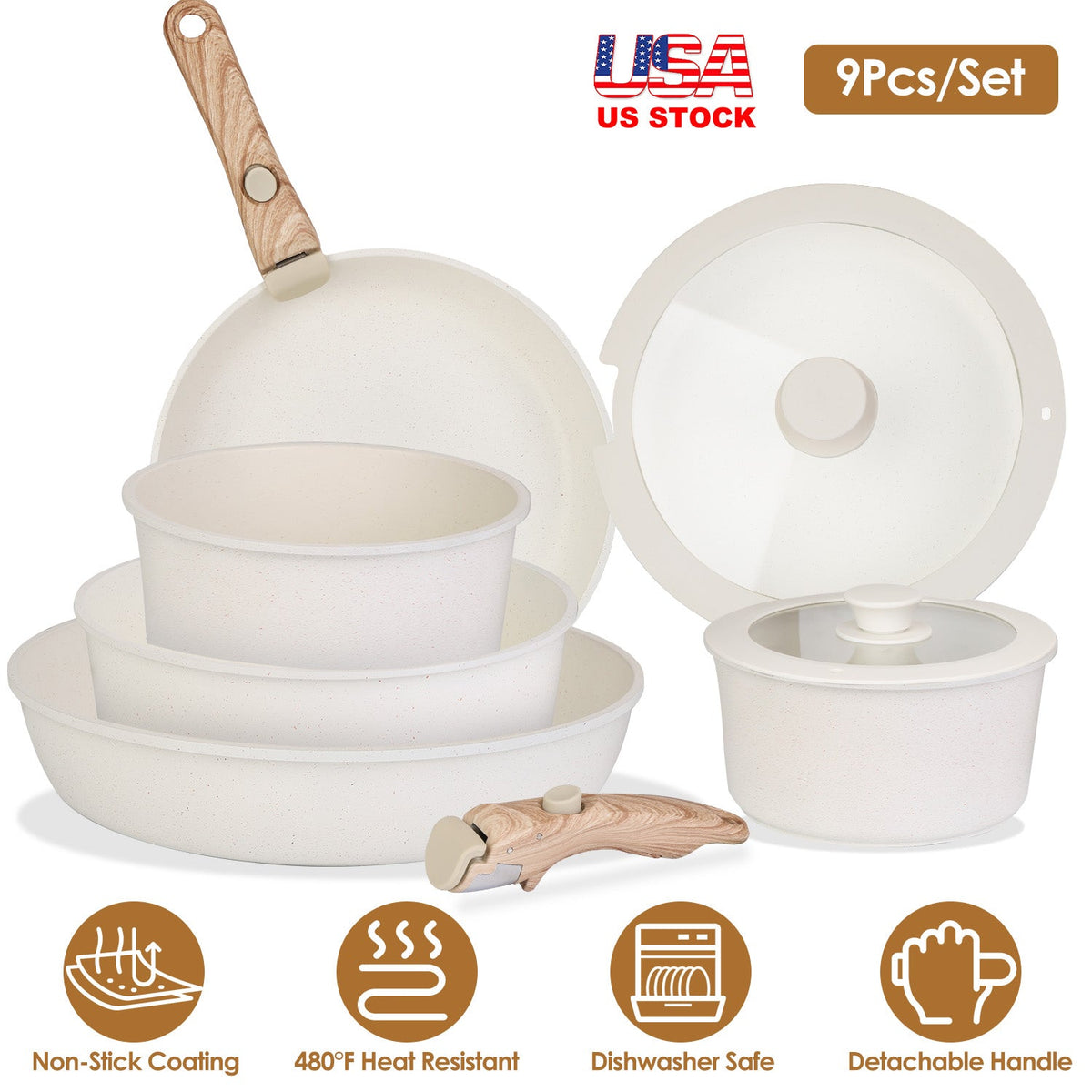 9-Piece Nonstick Cookware Set with Glass Lids