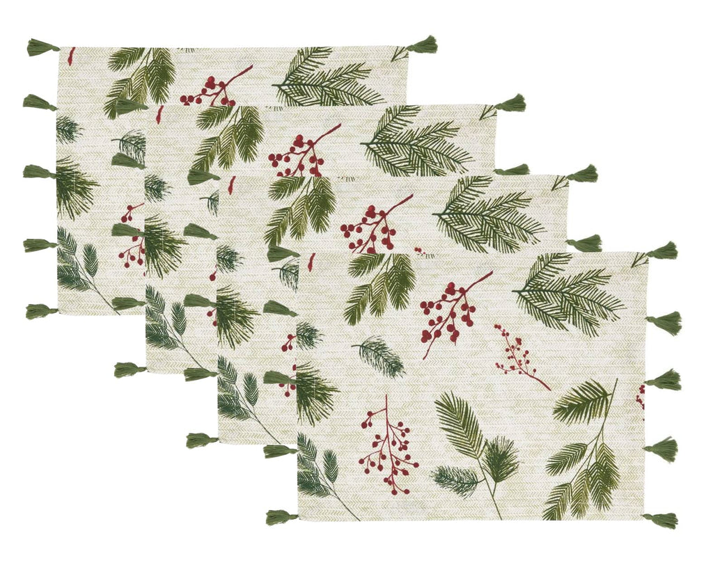 Pine Needle and Red Berry Christmas Table Linens