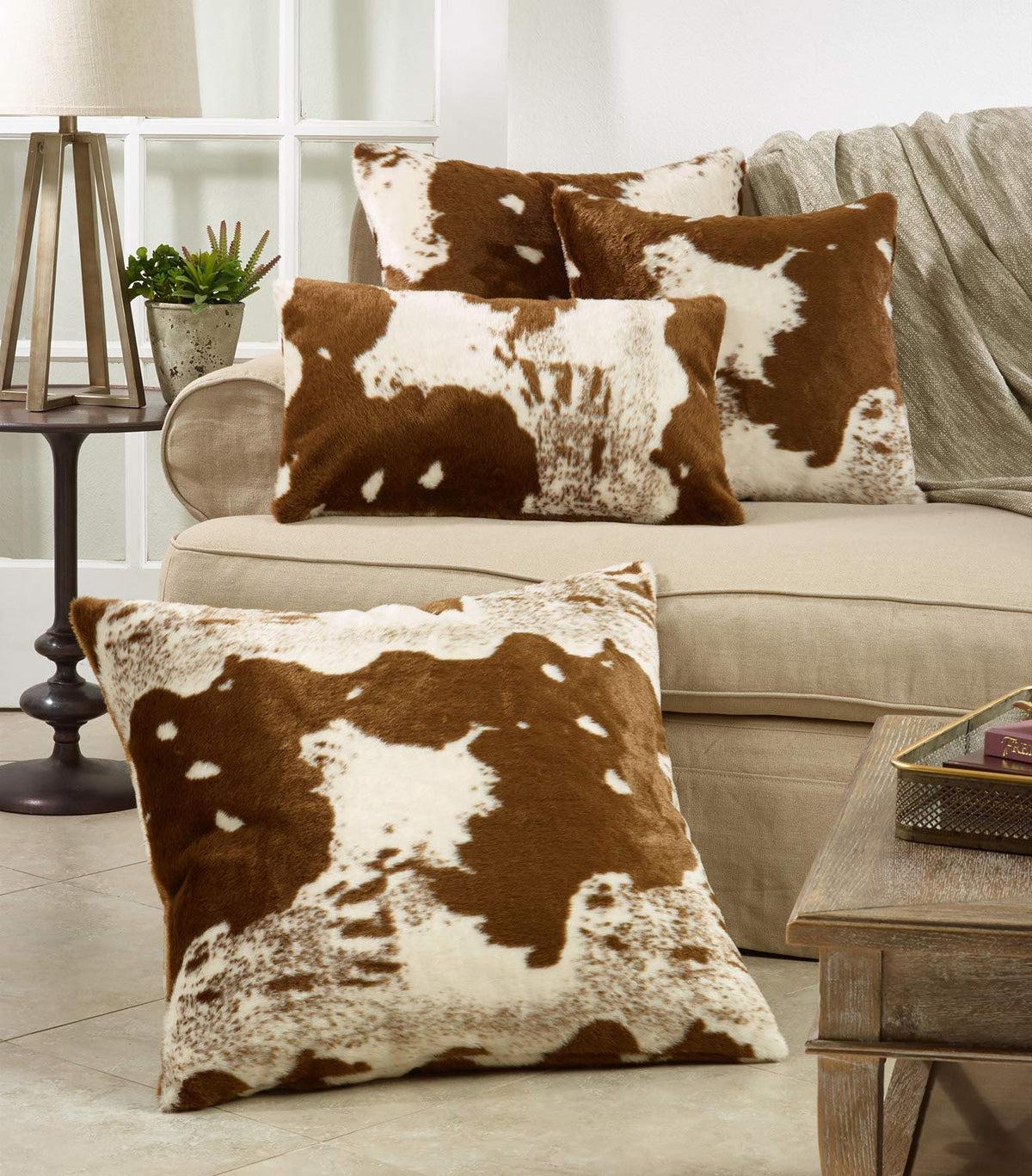 Faux Fur Cowhide Throw Pillow with Insert