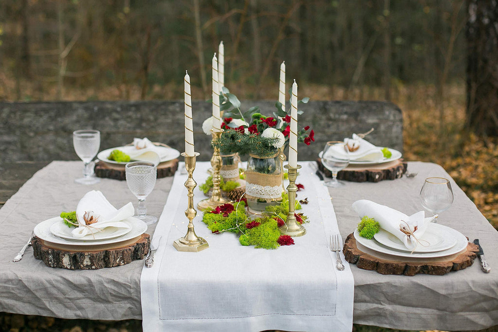 White Hemstitch Linen-Blend Table Runner, 16 x 72 in