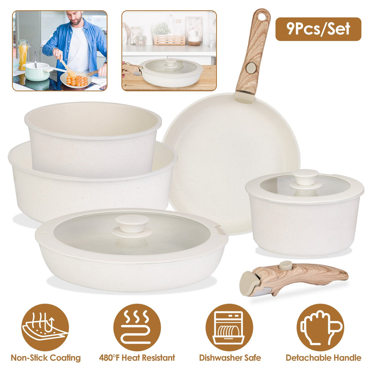 9-Piece Nonstick Cookware Set with Glass Lids