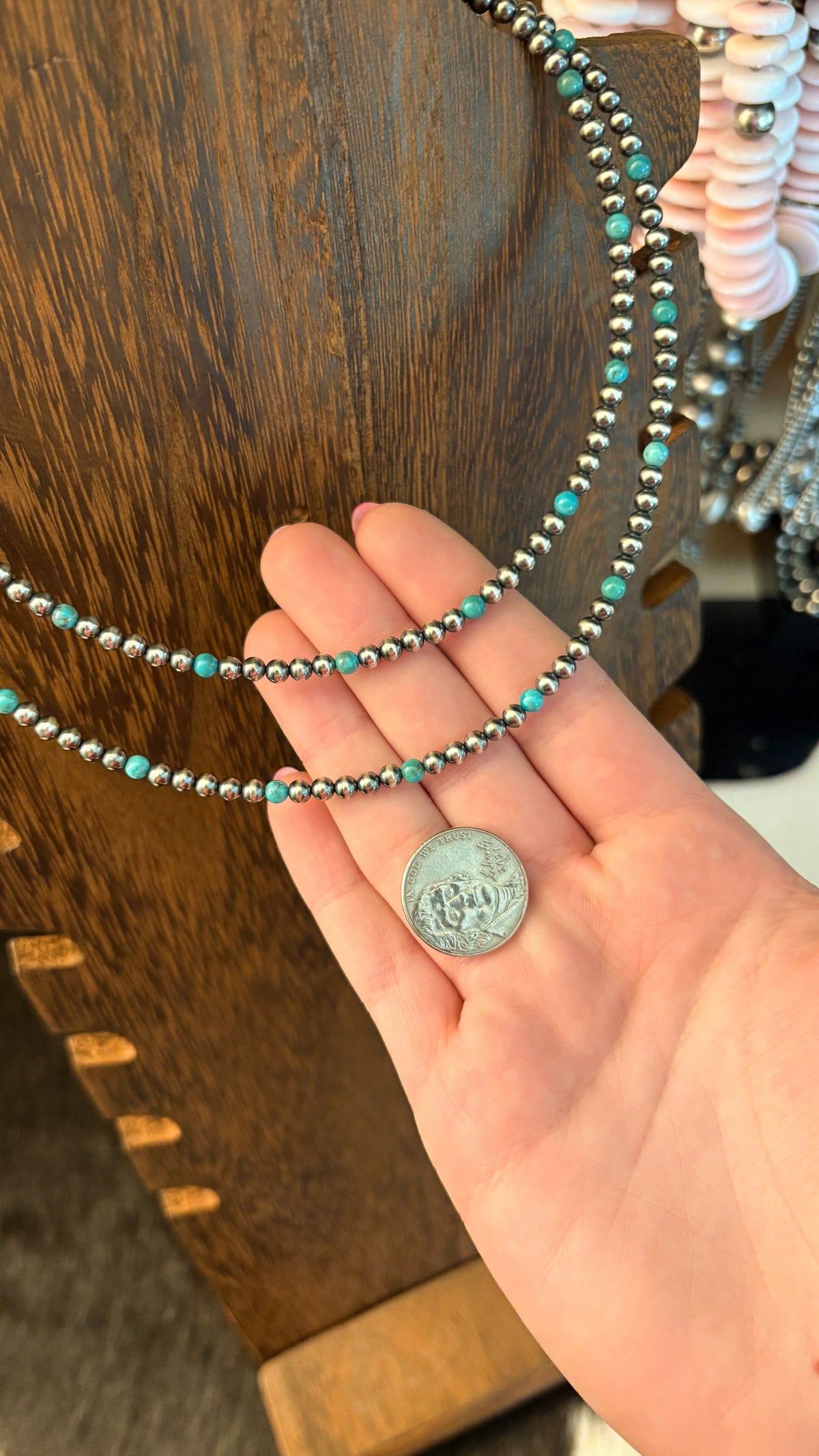 Turquoise and Sterling Silver Pearl Necklace, 4 mm