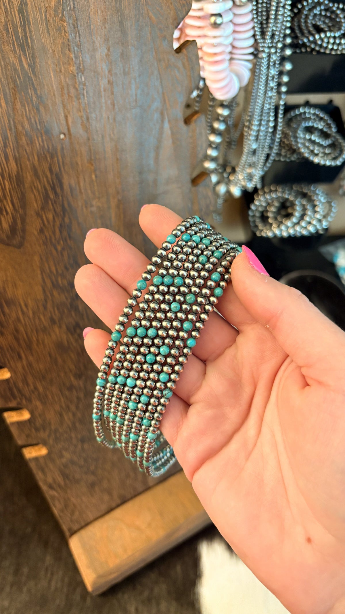 Turquoise and Sterling Silver Pearl Necklace, 4 mm
