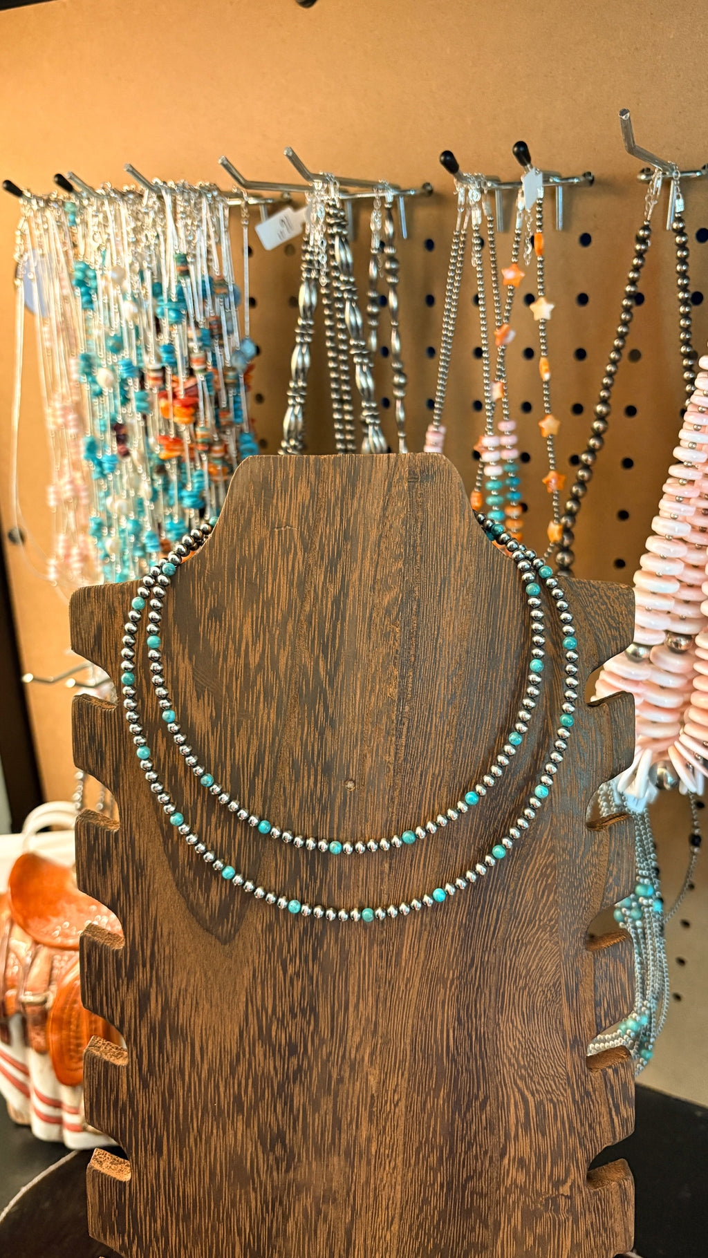 Turquoise and Sterling Silver Pearl Necklace, 4 mm