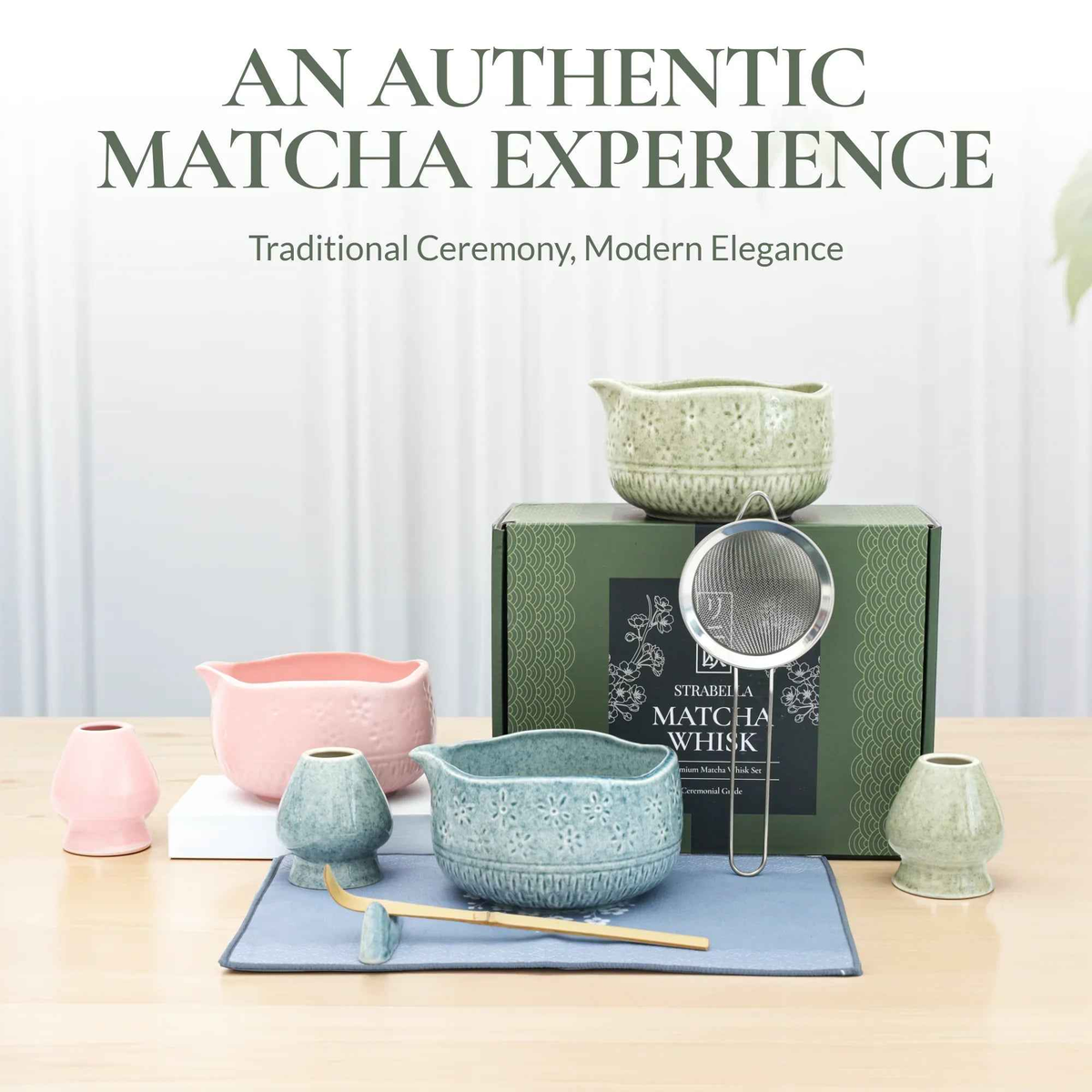 Matcha Whisk Gift Set, Bamboo Whisk and Ceramic Bowl