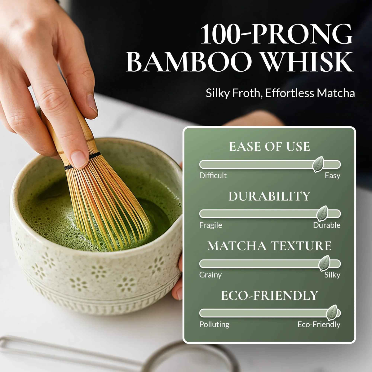Matcha Whisk Gift Set, Bamboo Whisk and Ceramic Bowl