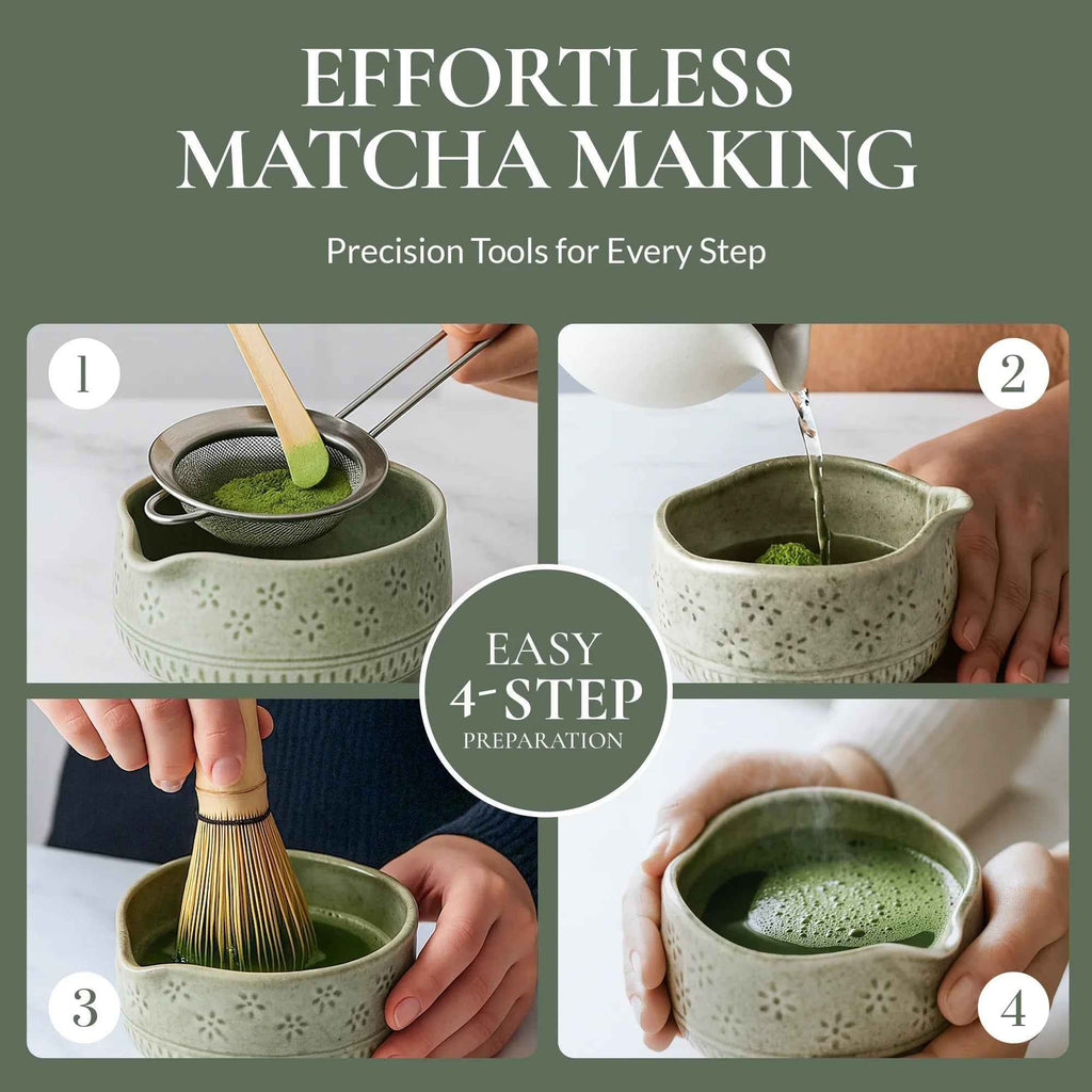 Matcha Whisk Gift Set, Bamboo Whisk and Ceramic Bowl
