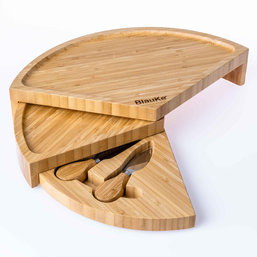 Bamboo Swivel Cheese Board with Knife Drawer, 14 in