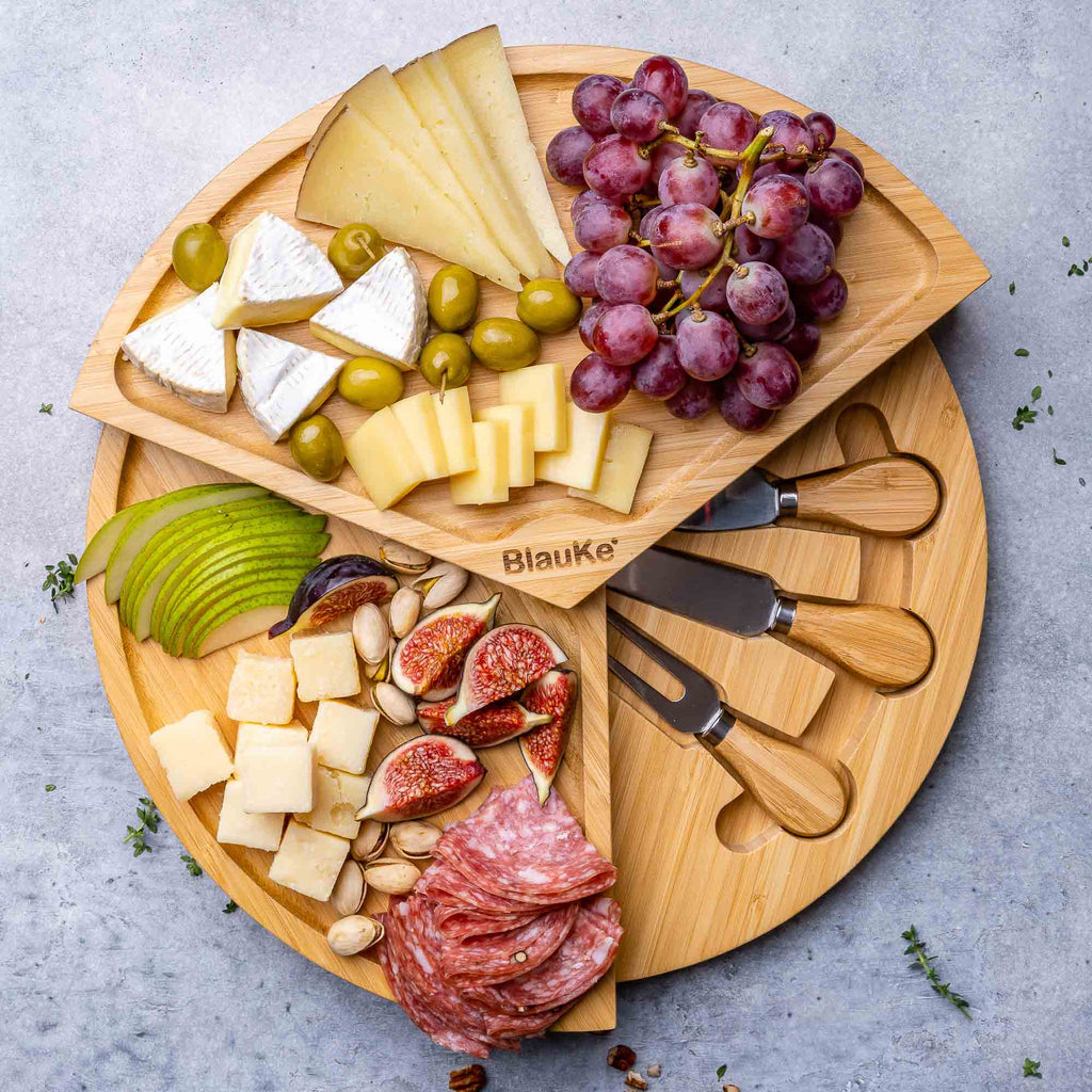 Bamboo Swivel Cheese Board with Knife Drawer, 14 in
