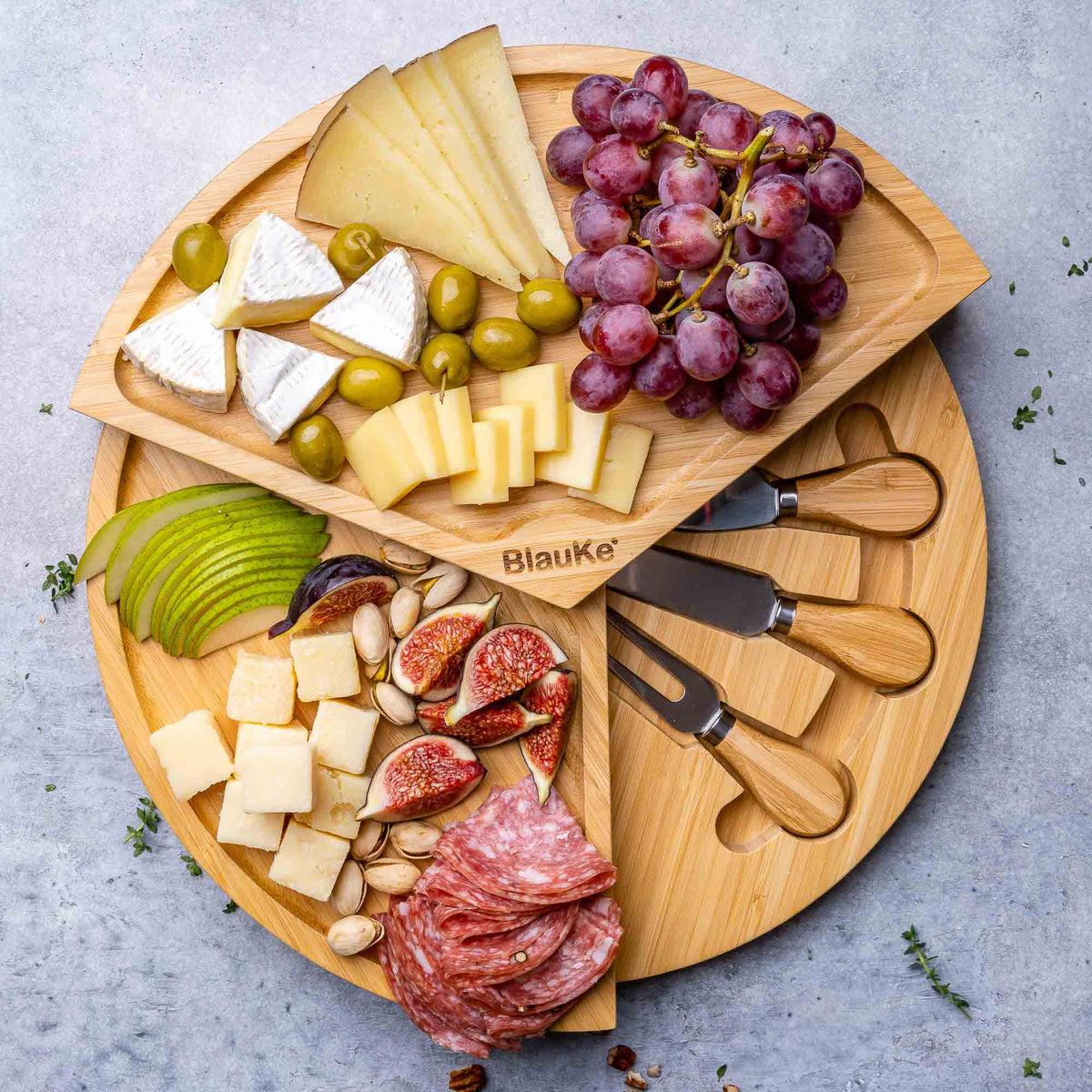 Bamboo Swivel Cheese Board with Knife Drawer, 14 in