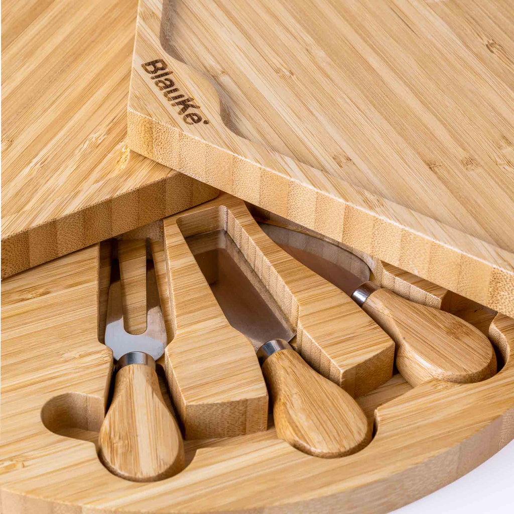 Bamboo Swivel Cheese Board with Knife Drawer, 14 in