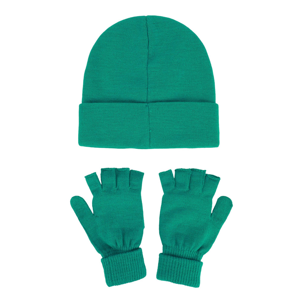 Emerald Knit Rhinestone Beanie and Mittens Set