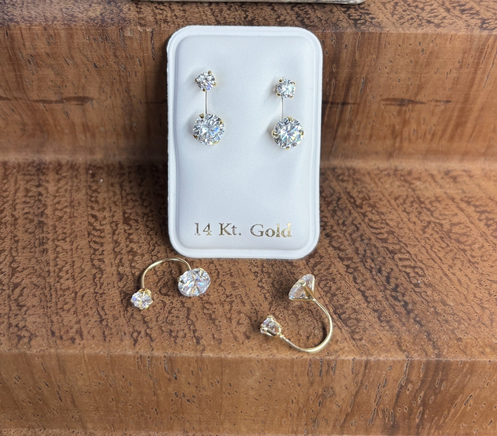 14K Solid Gold Curb Stud Earrings, Screw Back