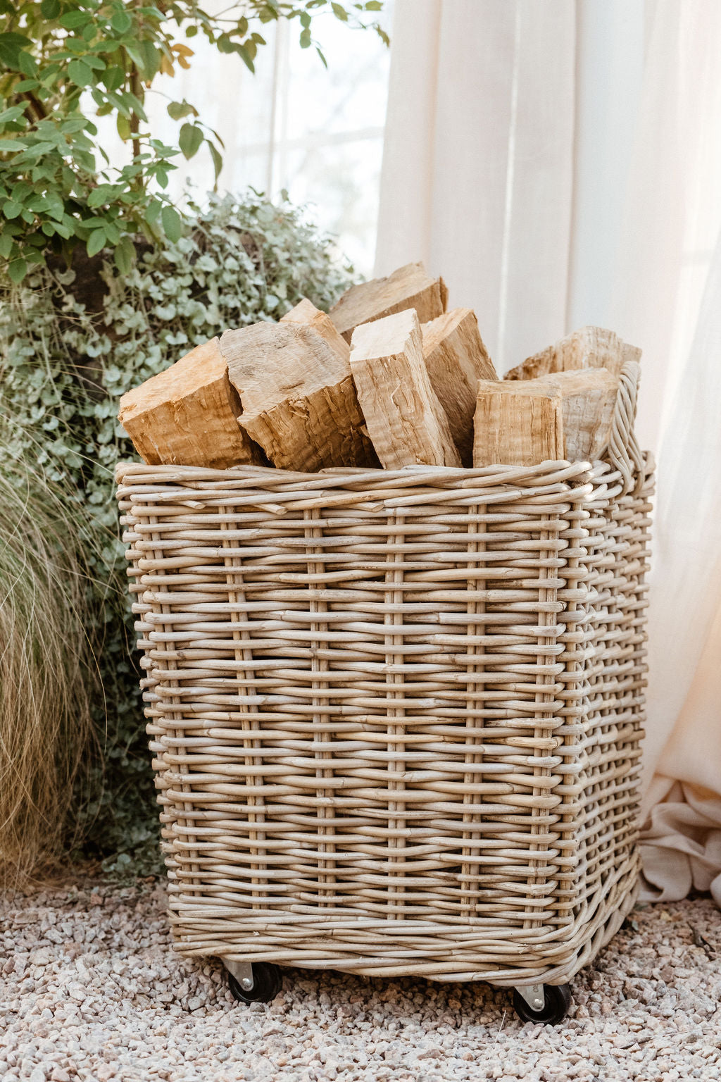 Rattan Storage Basket on Wheels